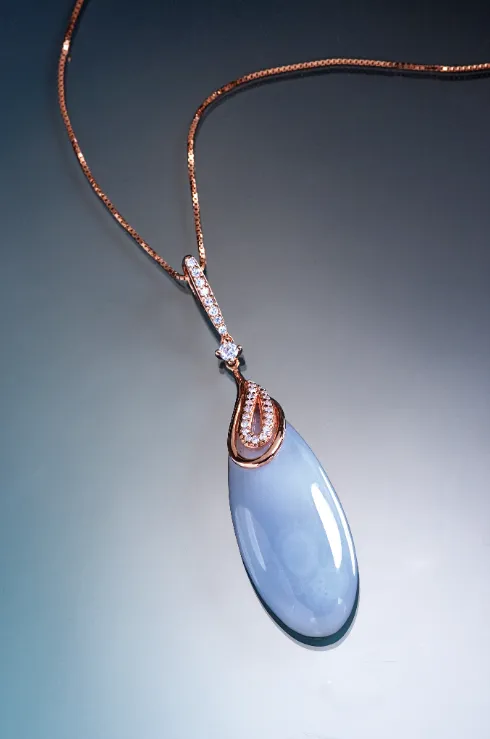 Sea Blue Chalcedony, Tsavorite and Diamond Pendant - Turgeon Raine