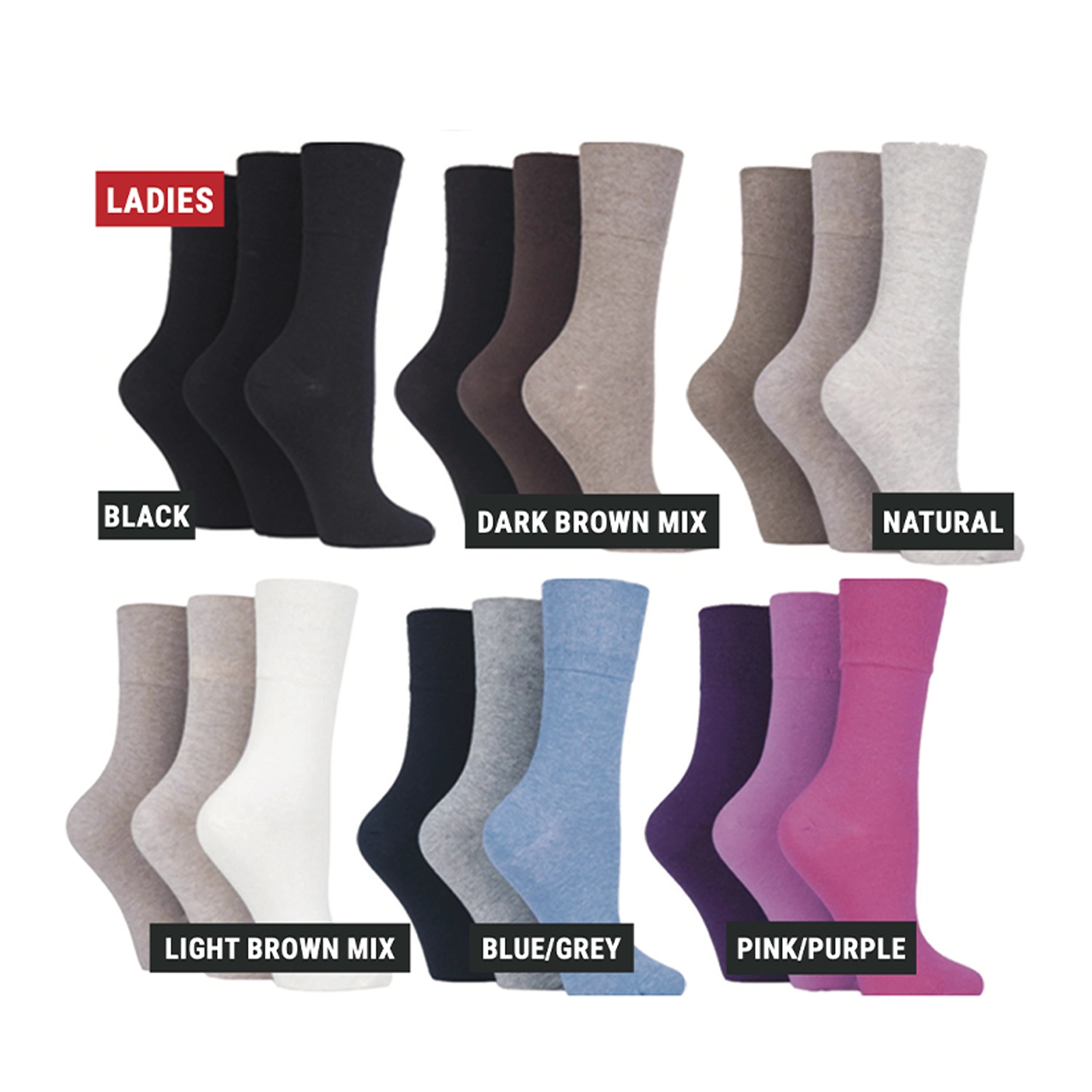 Assortment of women's Gentle Grip Diabetic Socks in multiple shades.
