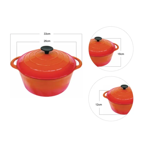 26cm Round Dutch Oven Casserole Pan - Orange - Image 5