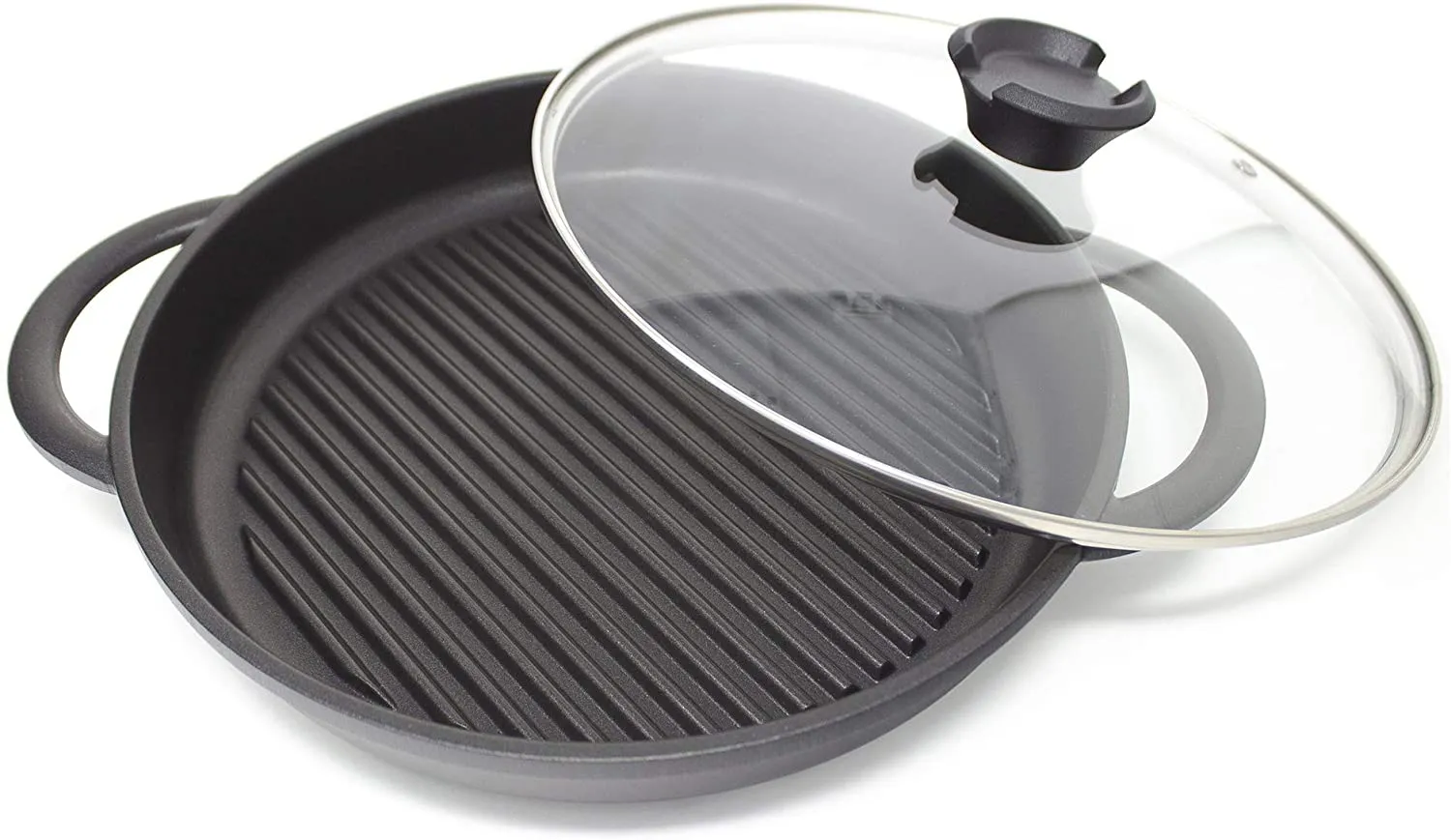 The Whatever Pan - Cast Aluminium Griddle Pan with Glass Lid | 10.6  Diameter, Induction Compatible, Non-Stick